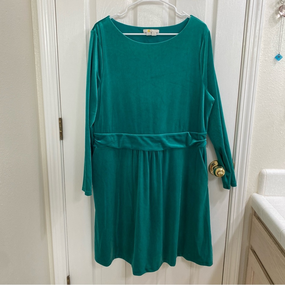 Boden Abigail Velvet Dress green long sleeve pockets plus size 22